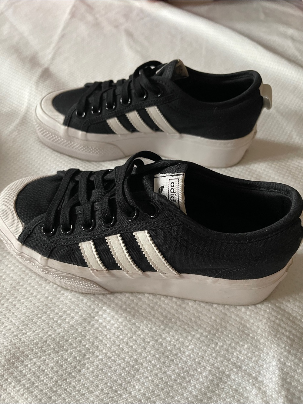 adidas Black Canvas Low-Top Sneakers with White Stripes